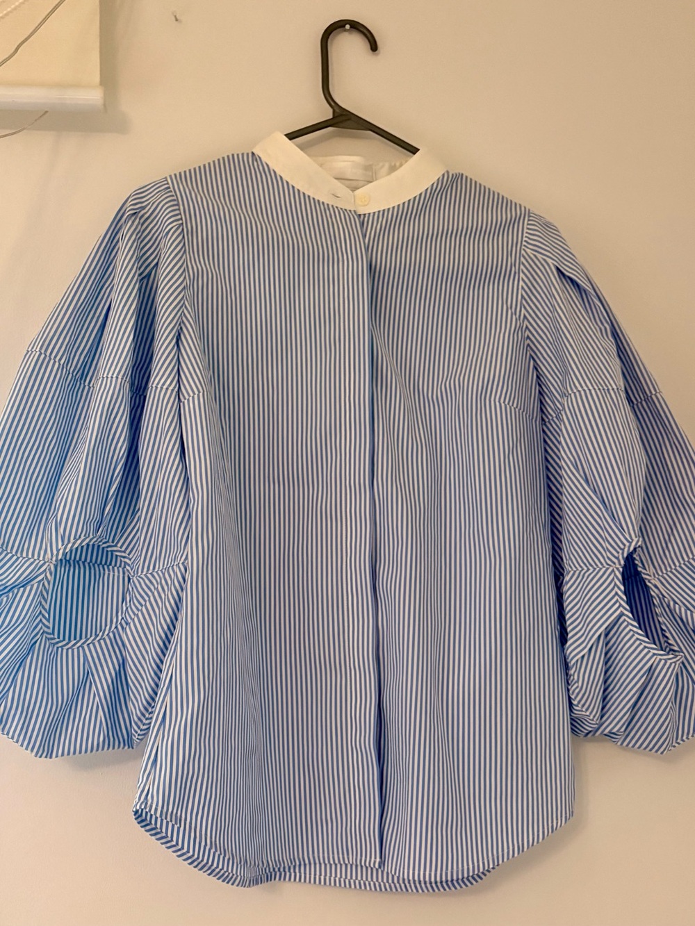 Alexander McQueen Striped Blue and White Balloon Sleeve Women's Top